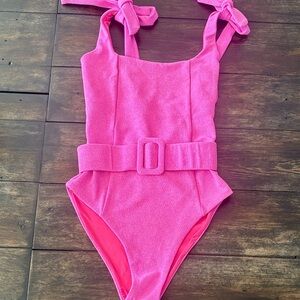 Beach Riot Women's Sydney Sparkle Belted One Piece Square Neck Swimsuit